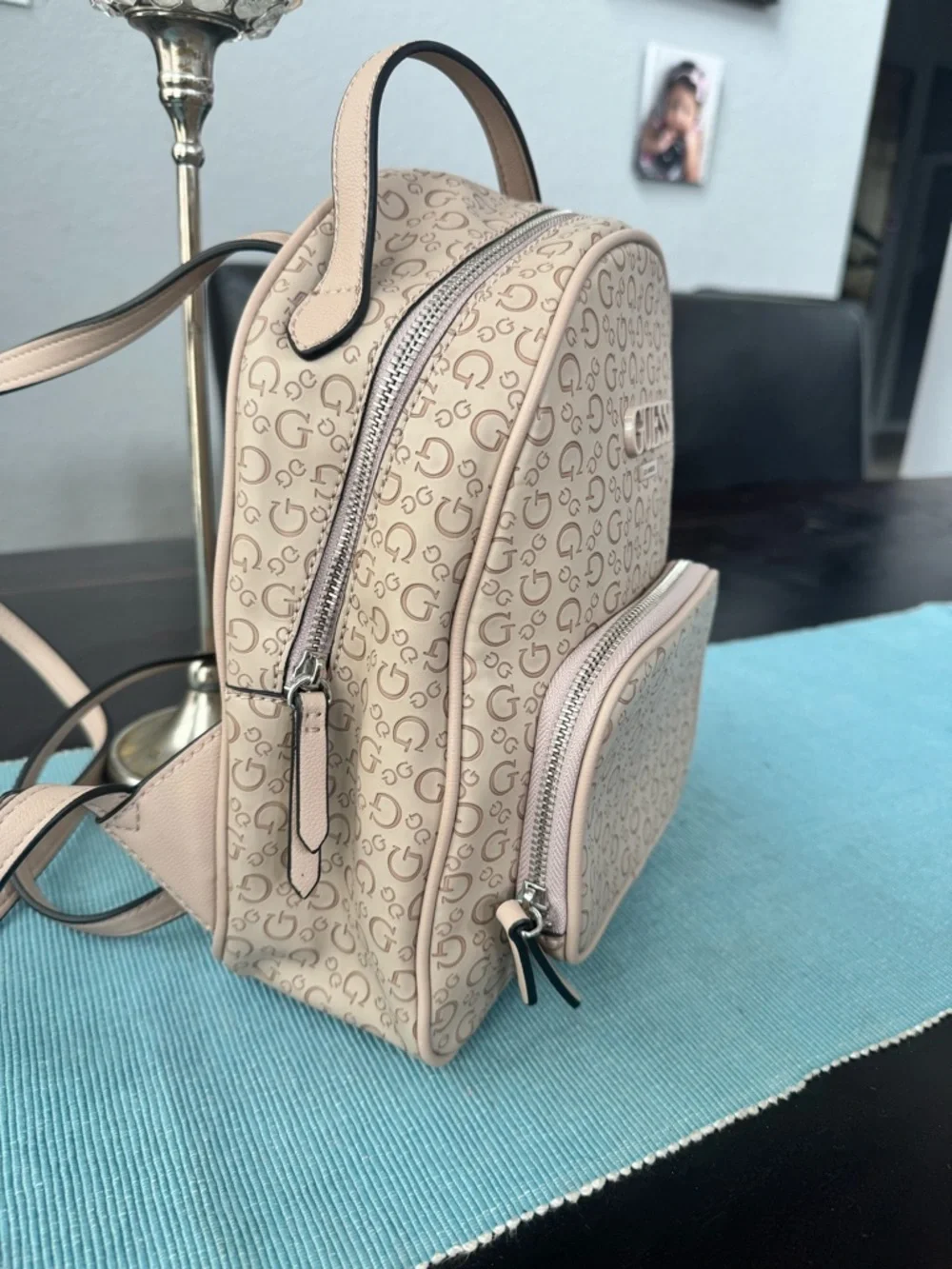 GUESS Logo Mini Backpack in Taupe Pink